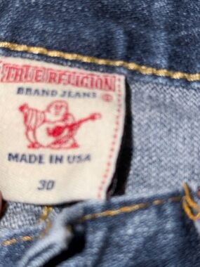 True Religion Blue Denim Jeans with Red Logo Patch